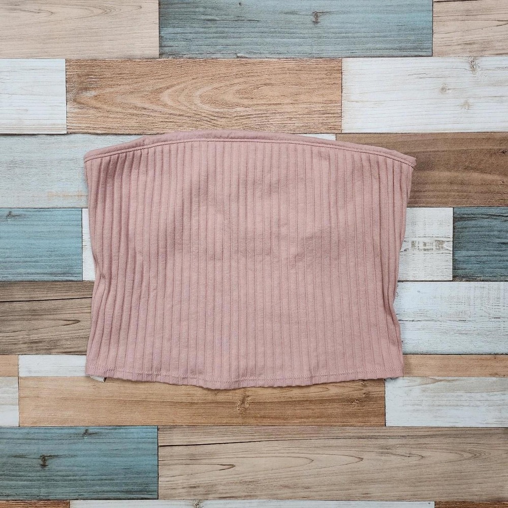 Victorias Secret PINK Ribbed Tube Top Dusty Rose Strapless Crop Top Medium